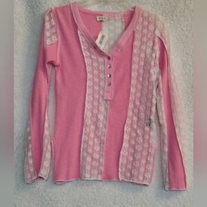 POL Pink Long Sleeve Top with Lace Detail Size Small. NWT P-P 16, ARM 23